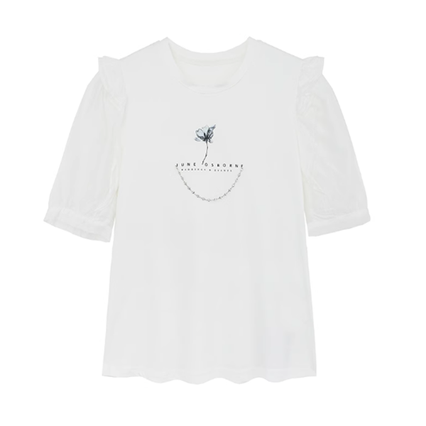 Spliced ​​puff sleeve short-sleeved T-shirt