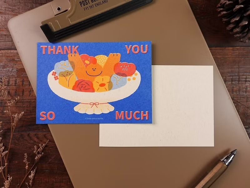 小黃間｜絕版｜孔版印刷｜明信片｜花熊感謝