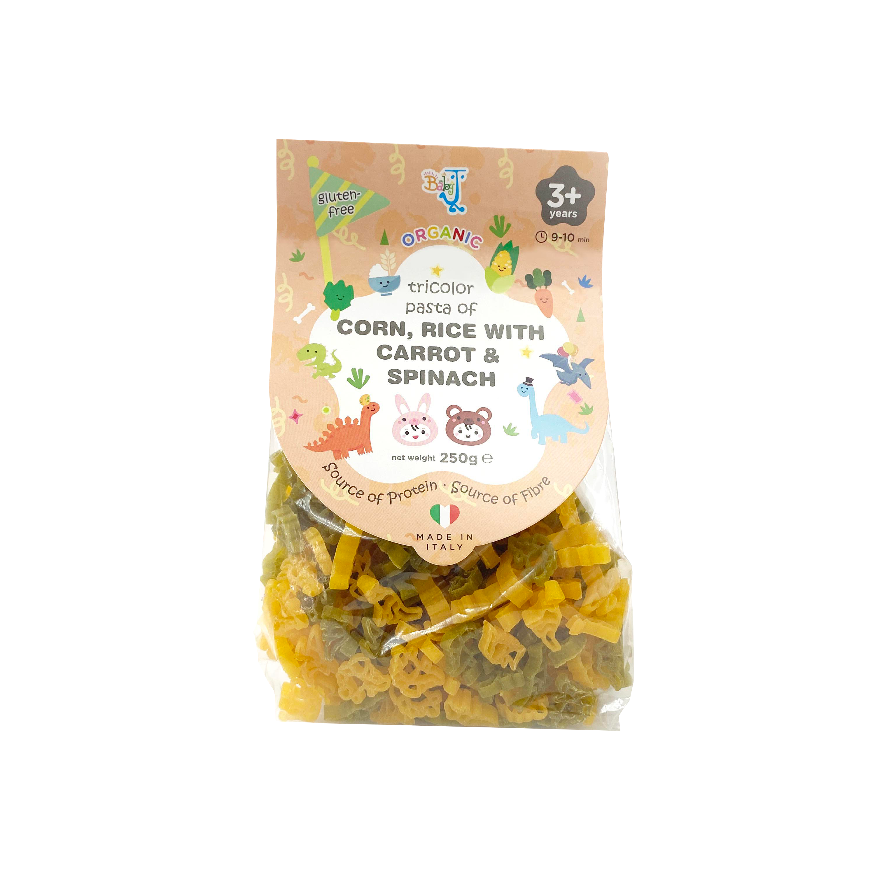 Baby J - 意大利有機無麩質動物通粉-小恐龍(波菜+胡蘿蔔) 250g (3 Years+)