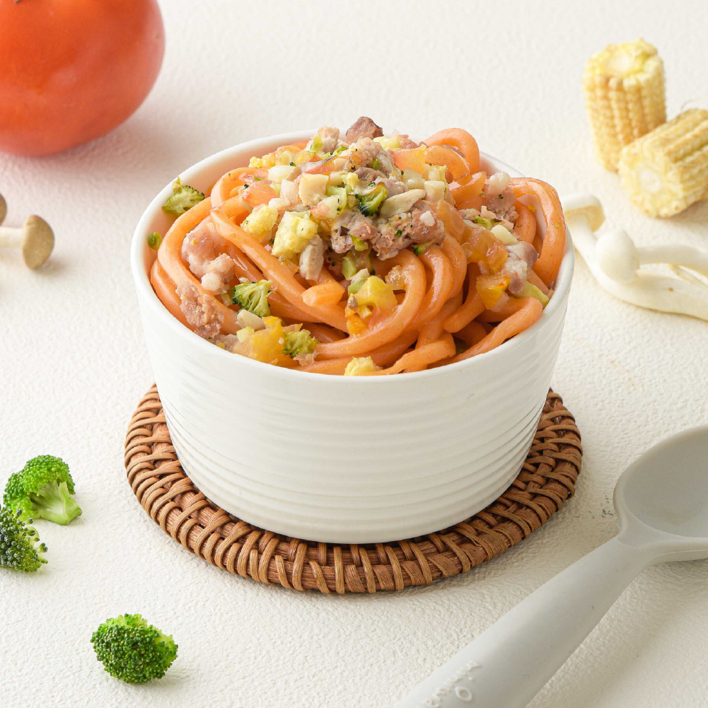 低鈉寶寶料理盒｜烏龍麵系列-豬肉好吃組｜蕃茄紅醬2盒＋奶香豬肉2盒｜寶寶燉麵｜適合1歲以上｜冷凍