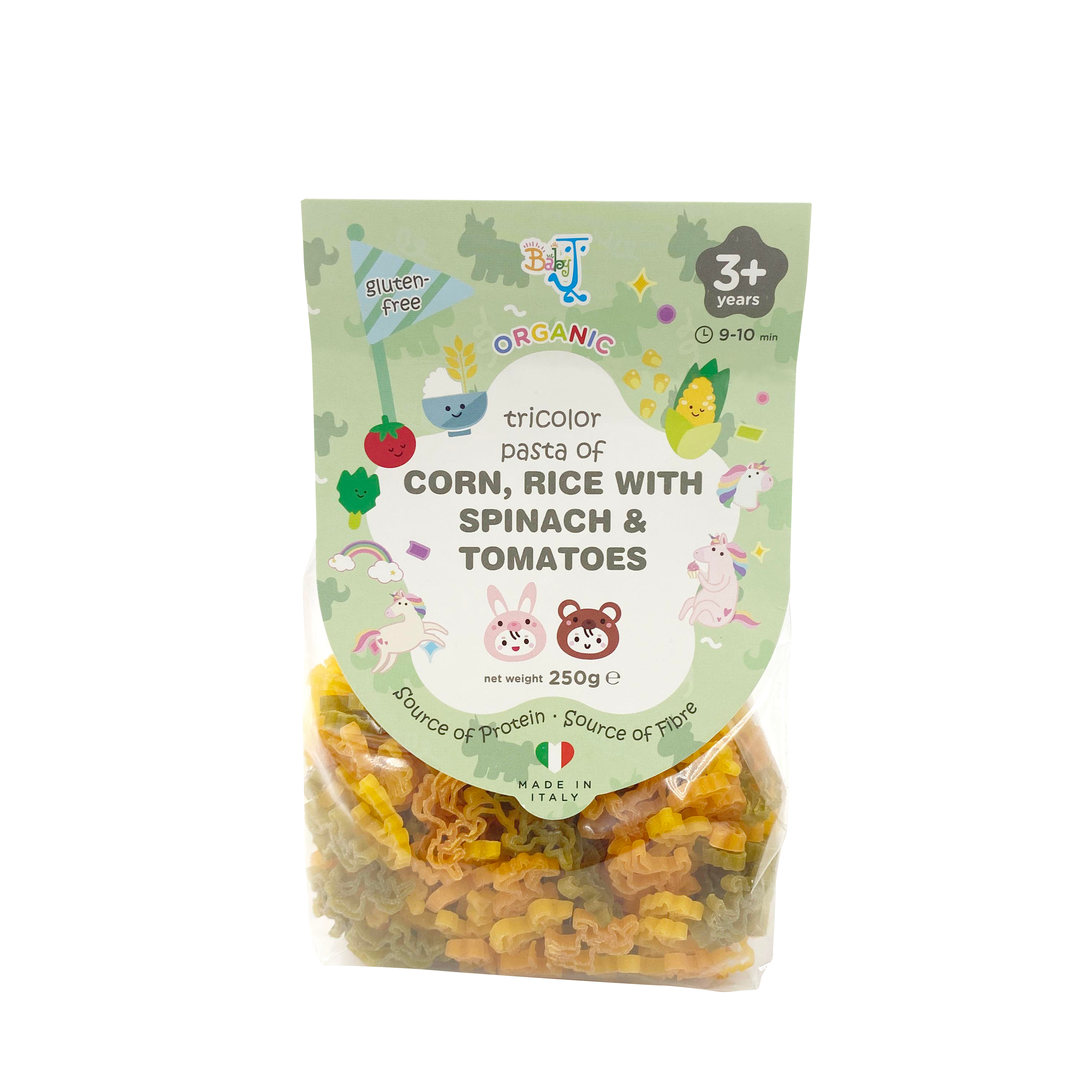 Baby J - 意大利有機無麩質動物通粉-獨角獸 (波菜+蕃茄) (250g) 3 Years+