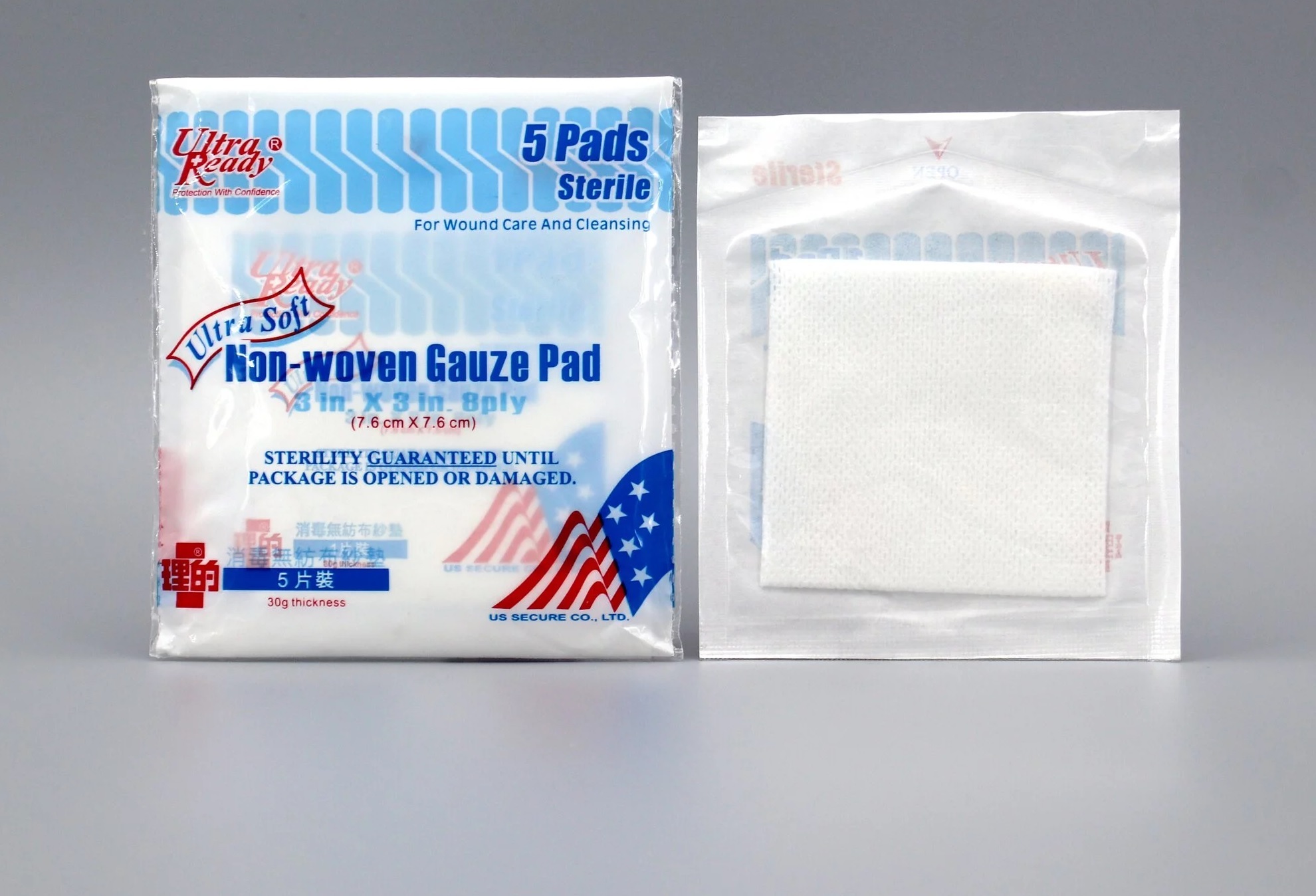 理的 - 消毒無紡布紗墊 3" (7.6 x 7.6cm) 5 片獨立包裝