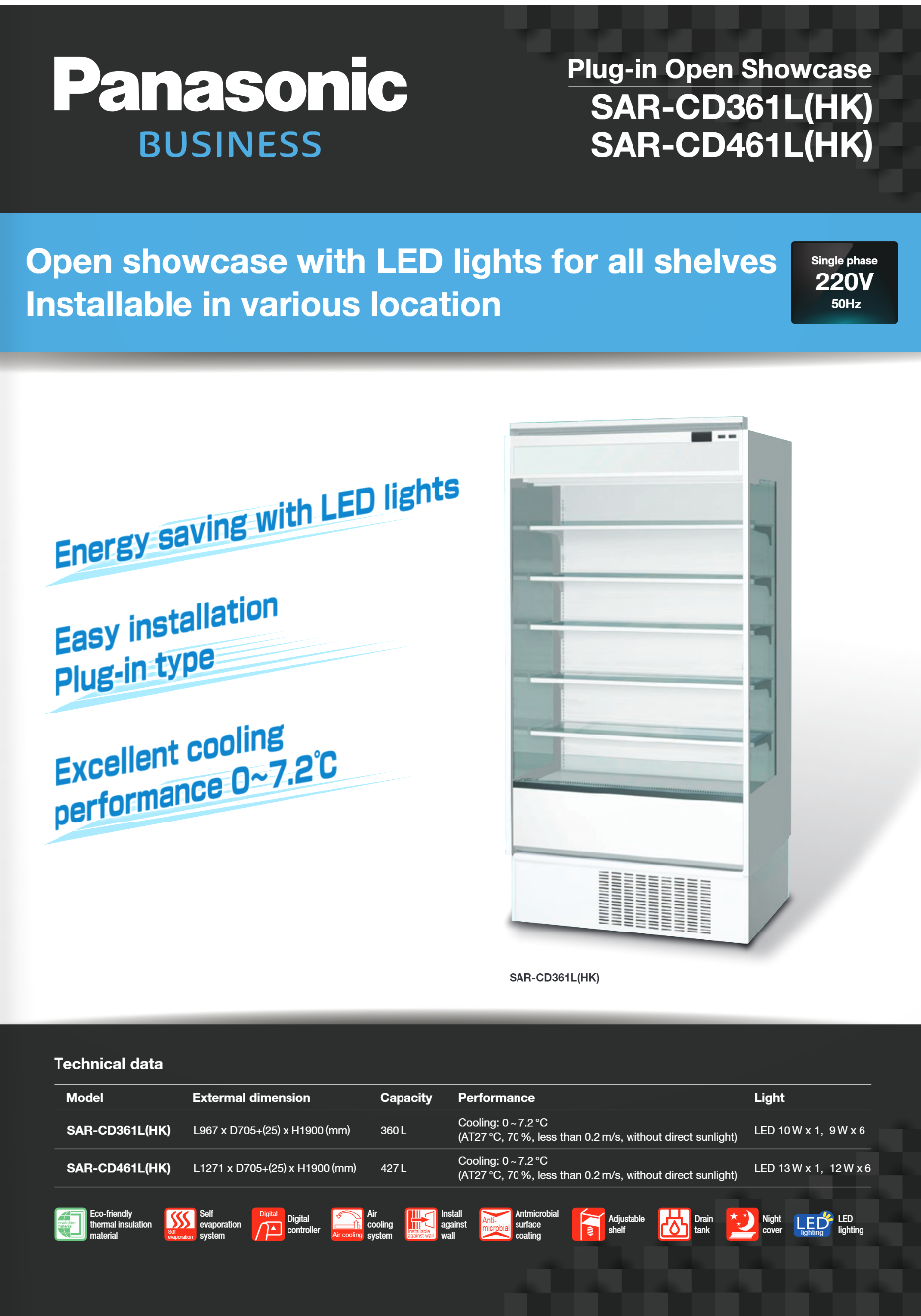 樂聲 Panasonic  SAR-CD361L(HK)‧開放式展示櫃‧各層LED 照明‧360公升‧0至+7ºC‧香港行貨,香港及澳門原廠1年保養‧