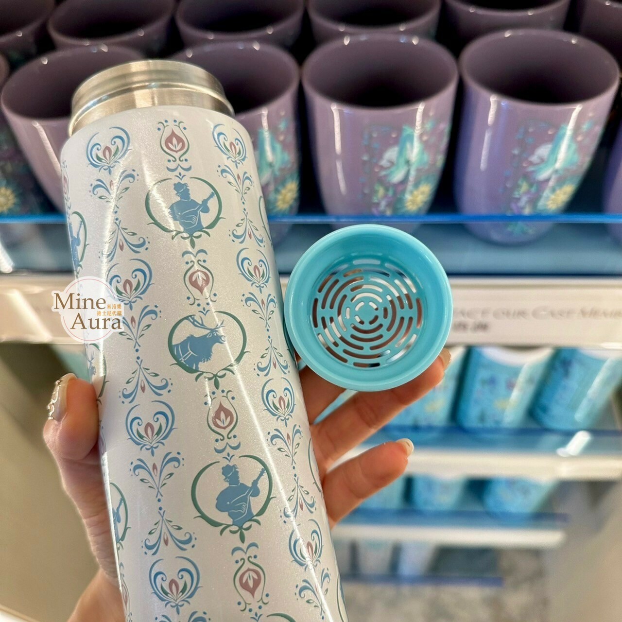 World of Frozen 限定 圖騰 剪影圖案 藍色蓋白底 保溫瓶 水壺 冰雪奇緣 Frozen -香港迪士尼樂園