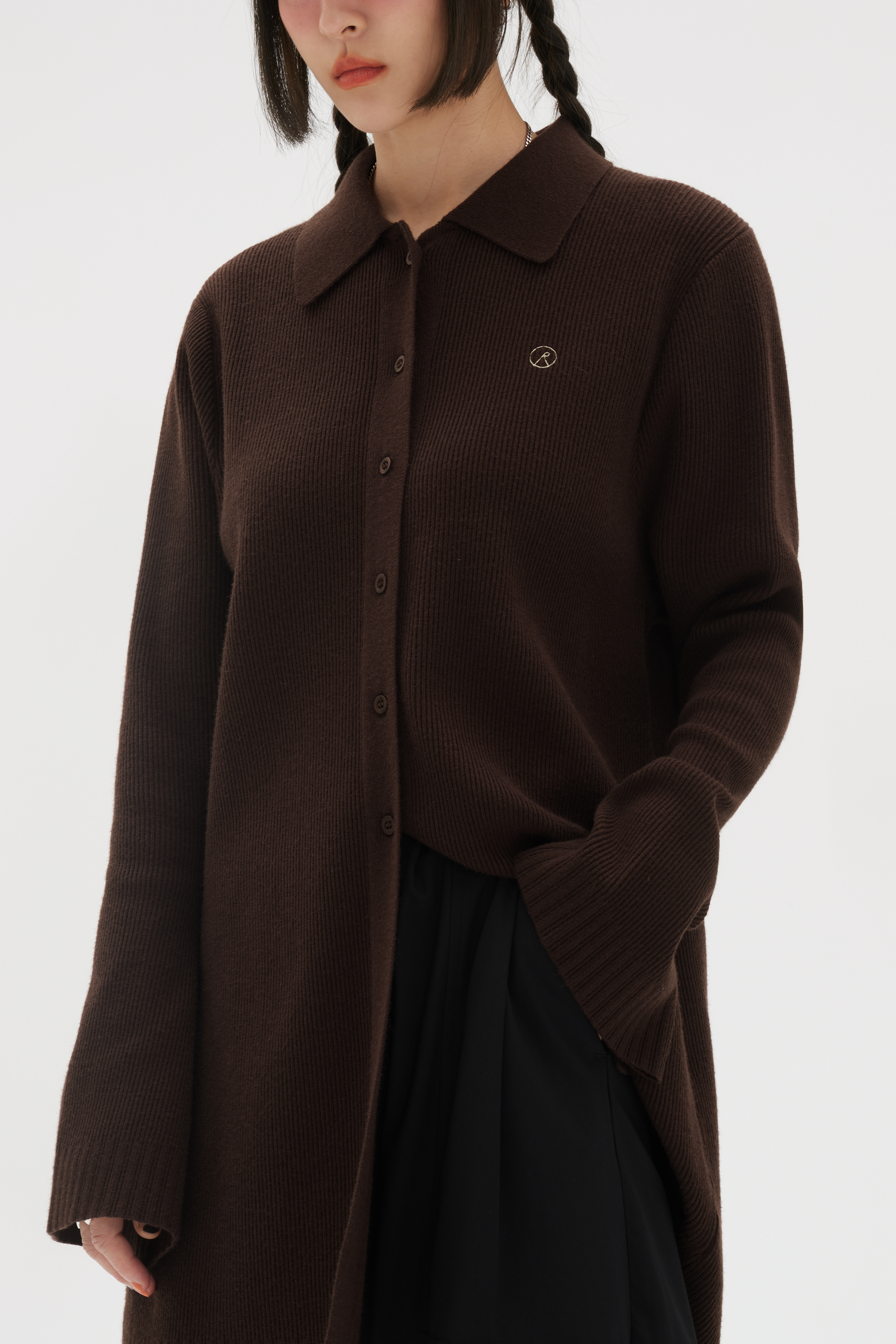 Trumpet Sleeve Knit Shirt | Chocolate
