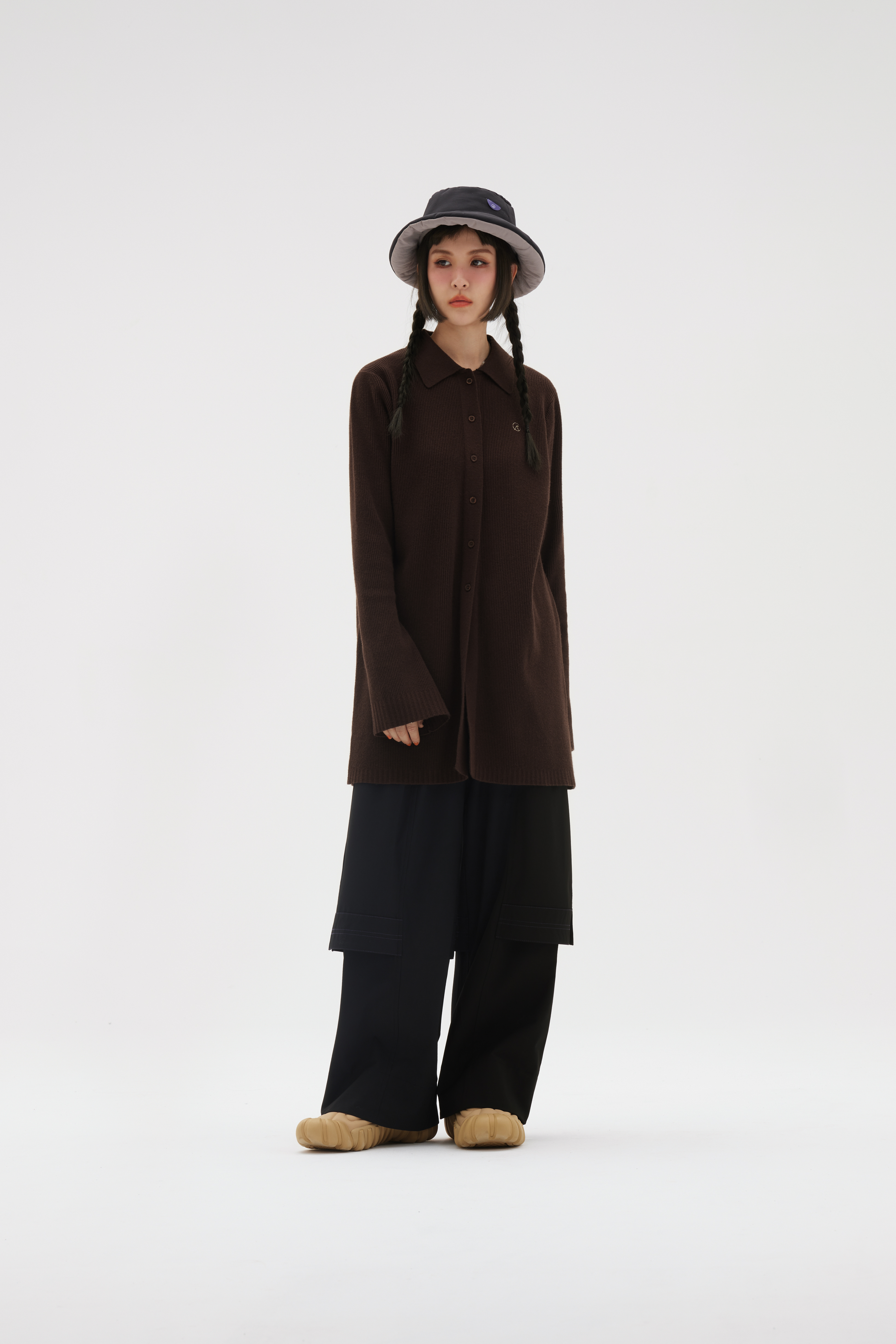 Trumpet Sleeve Knit Shirt | Chocolate