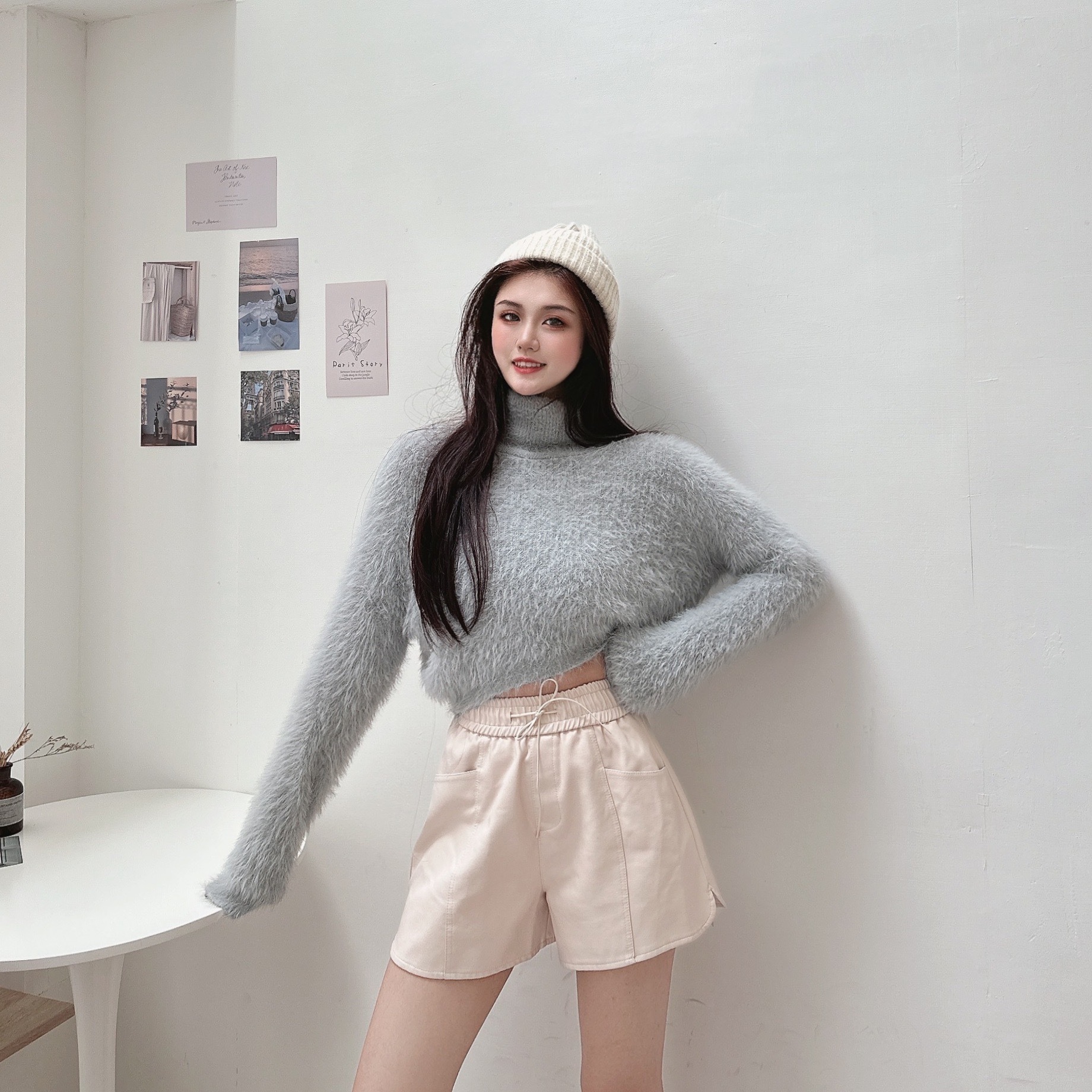 雙口袋皮革短褲/二色