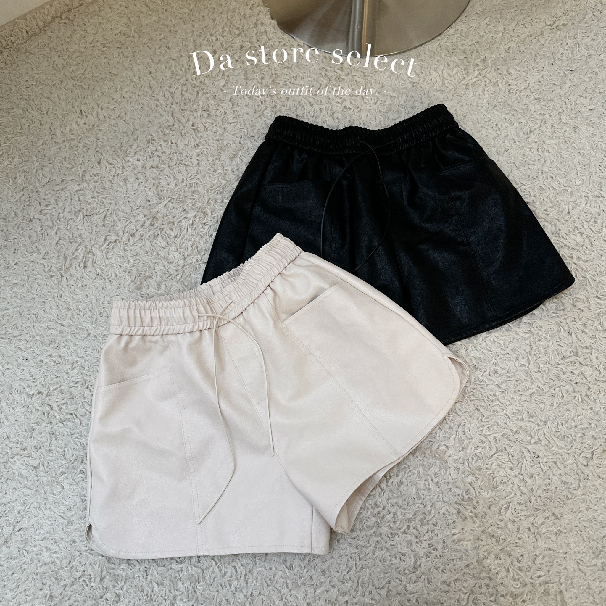 雙口袋皮革短褲/二色