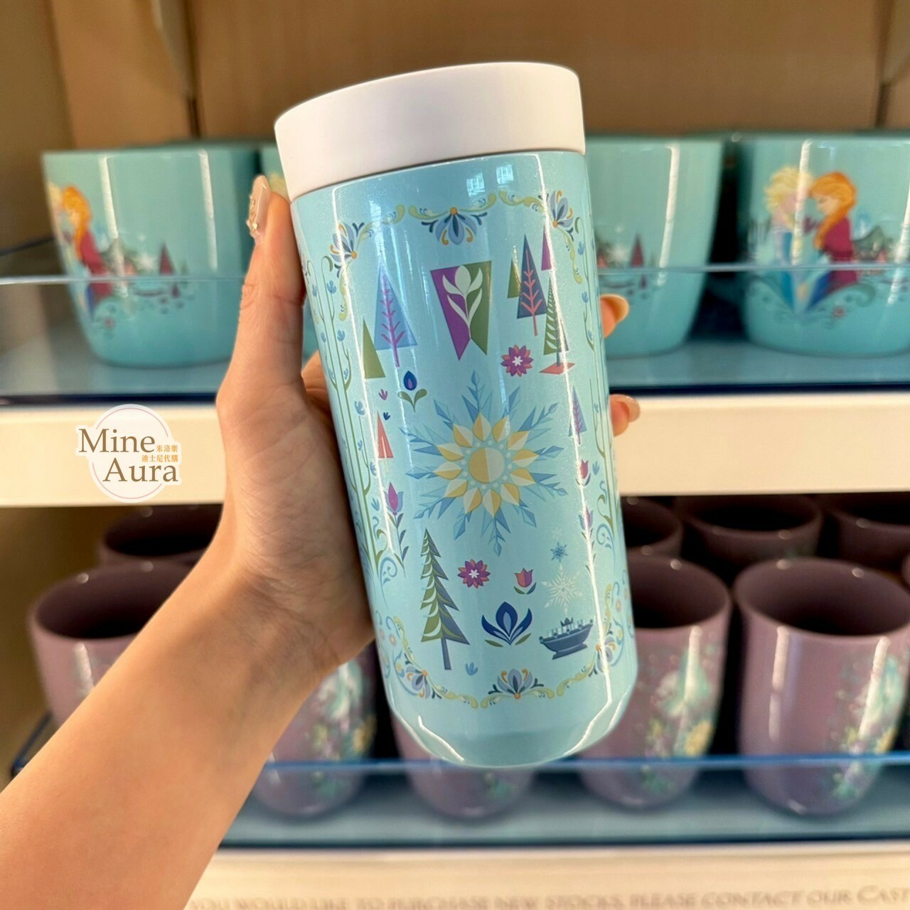 World of Frozen 限定 雪花圖騰 白色蓋藍底 保溫瓶 隨行杯 水杯 冰雪奇緣 Frozen -香港迪士尼樂園