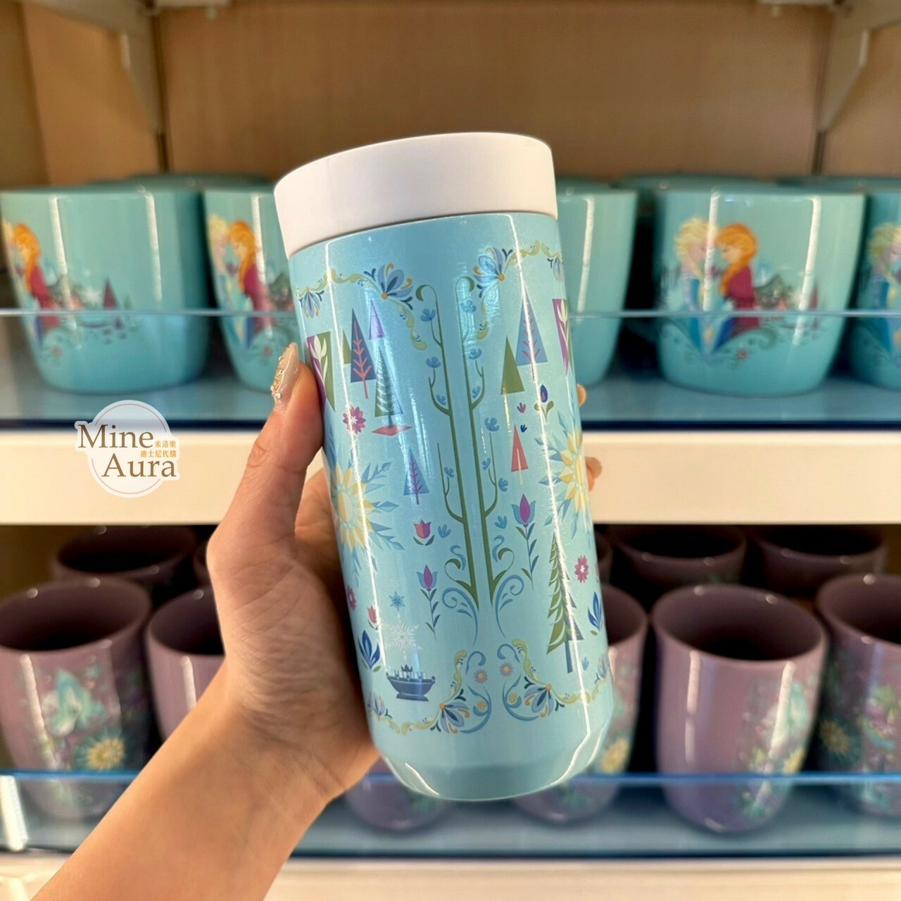 World of Frozen 限定 雪花圖騰 白色蓋藍底 保溫瓶 隨行杯 水杯 冰雪奇緣 Frozen -香港迪士尼樂園