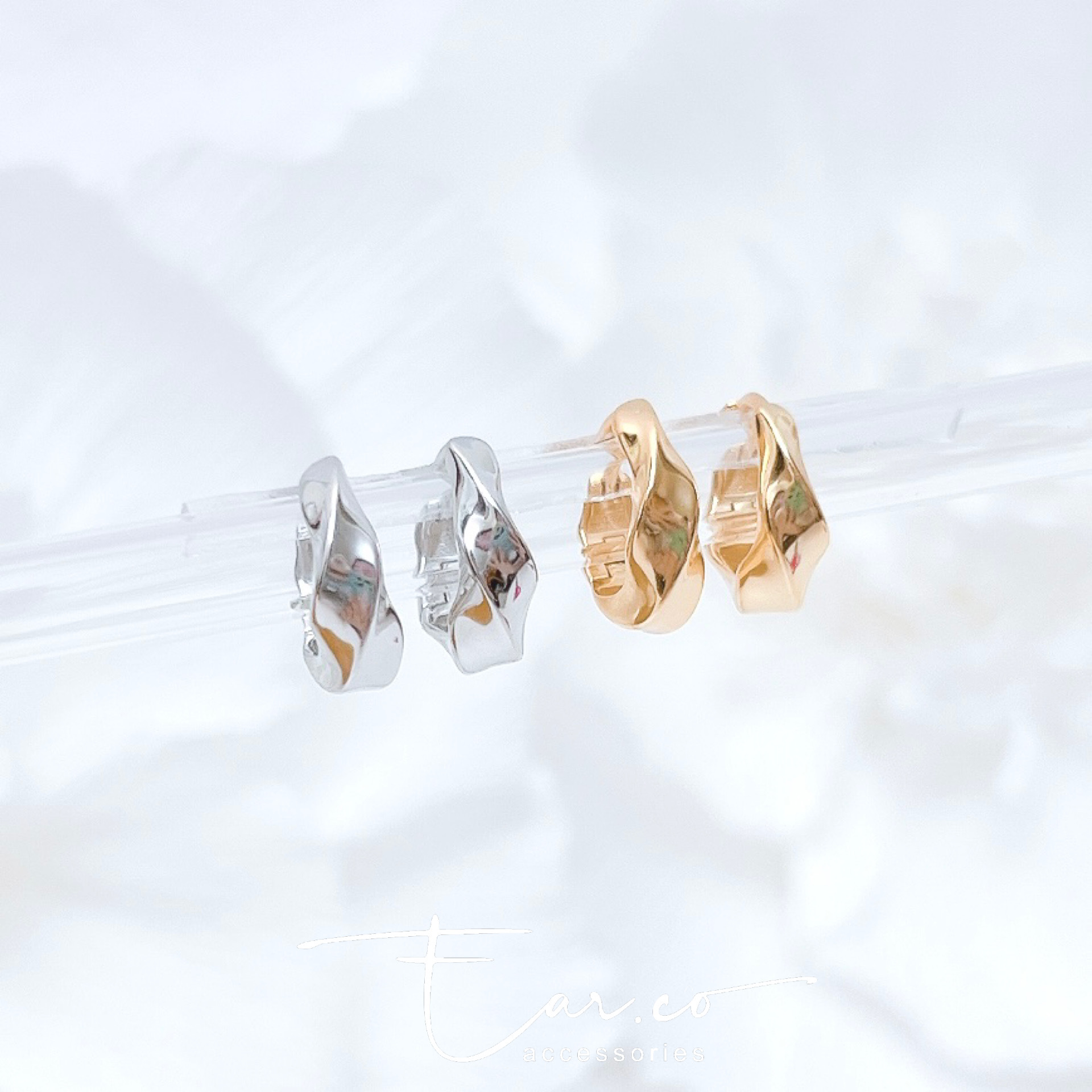 設計感光面扭扭純銀小耳圈 [睡覺不用脫! ] #A974