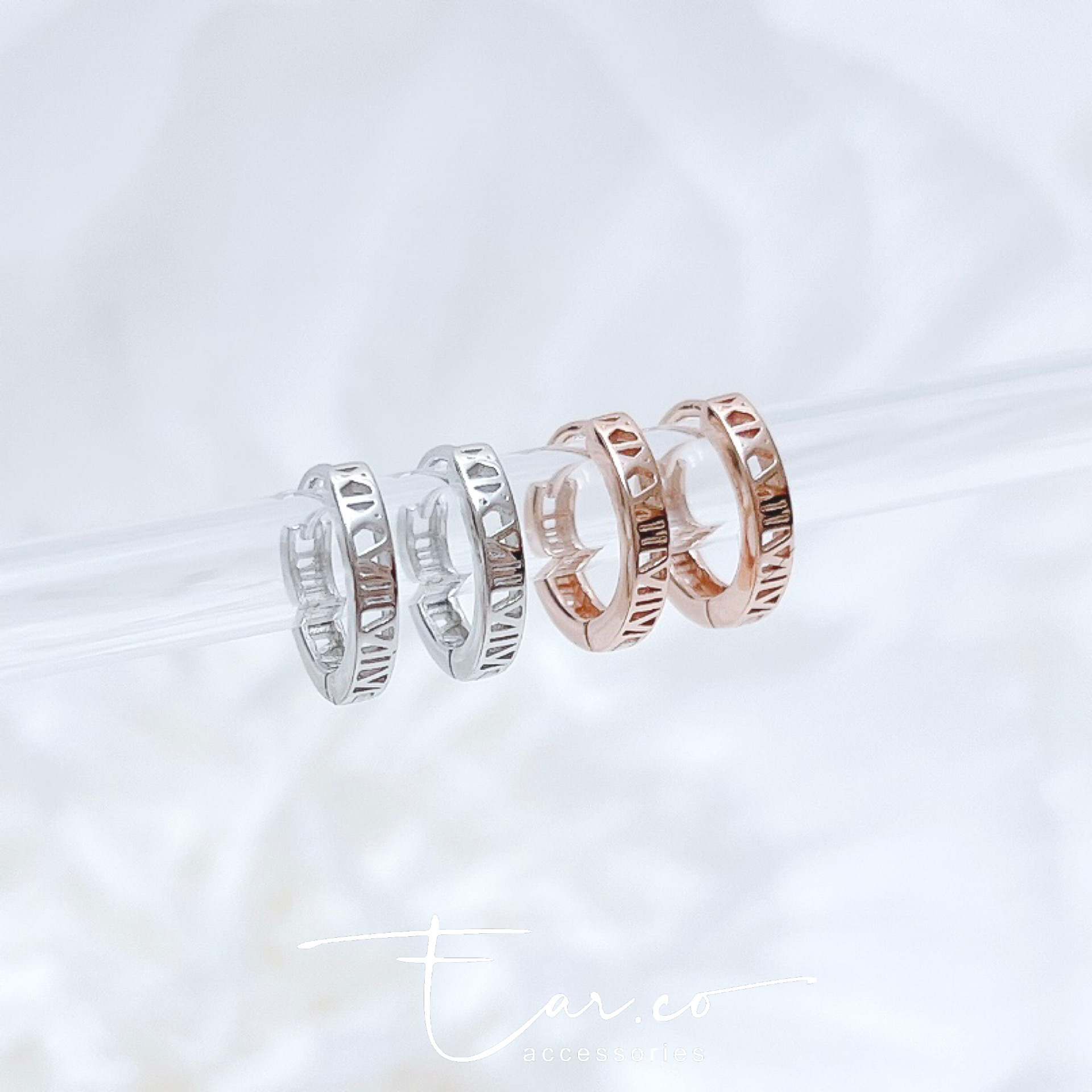 羅馬數字光面純銀小耳圈 [睡覺不用脫! ] #A970