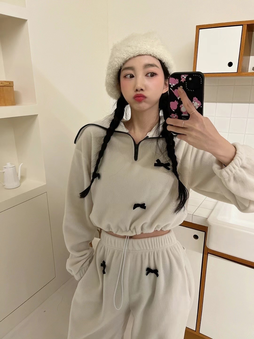 🇰🇷  純欲溫柔內刷毛蝴蝶結SET套裝 黑/白