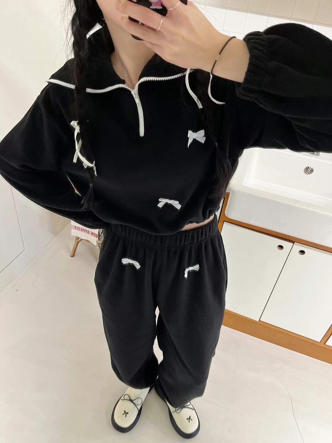 🇰🇷  純欲溫柔內刷毛蝴蝶結SET套裝 黑/白