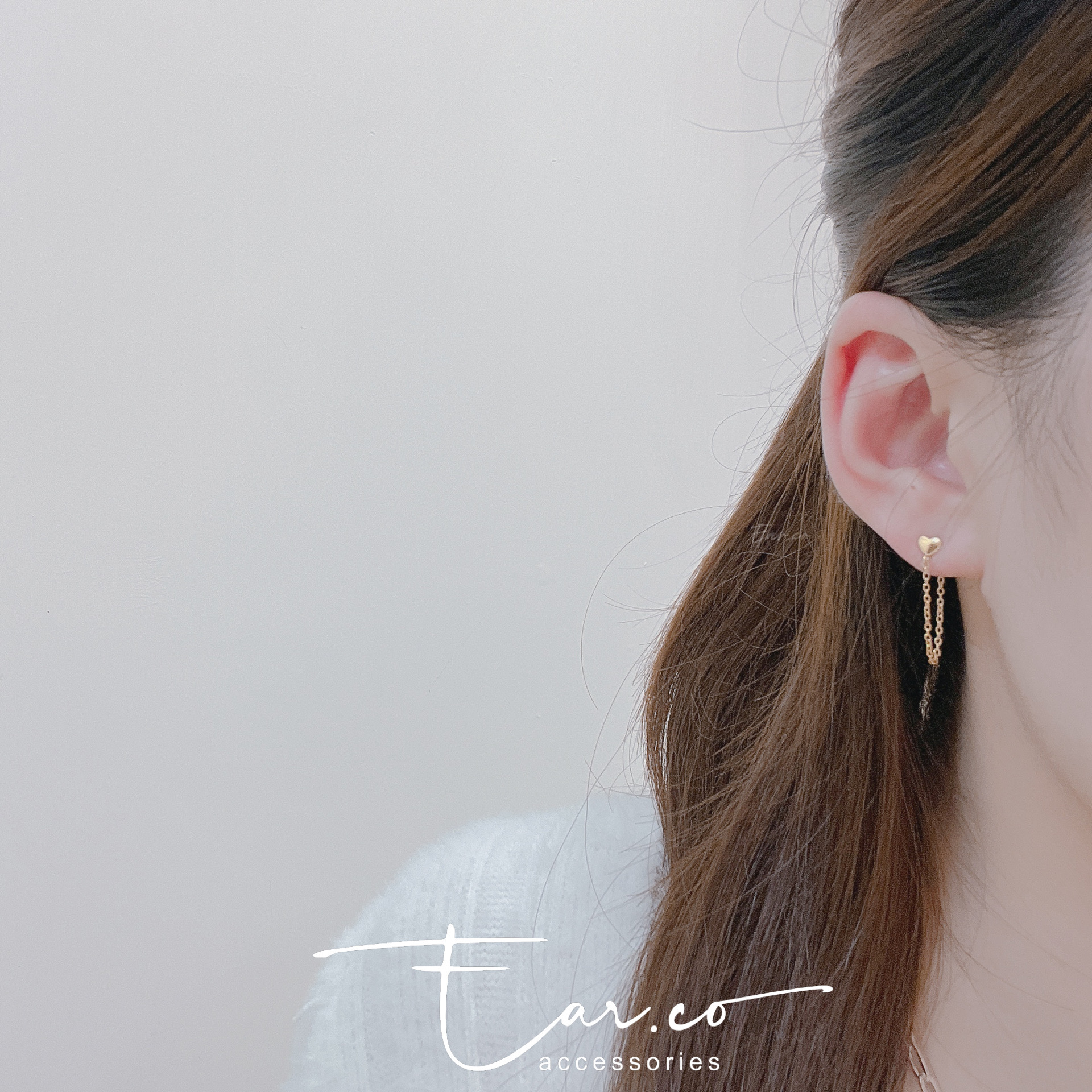 光面小愛心後掛式耳環 #A968