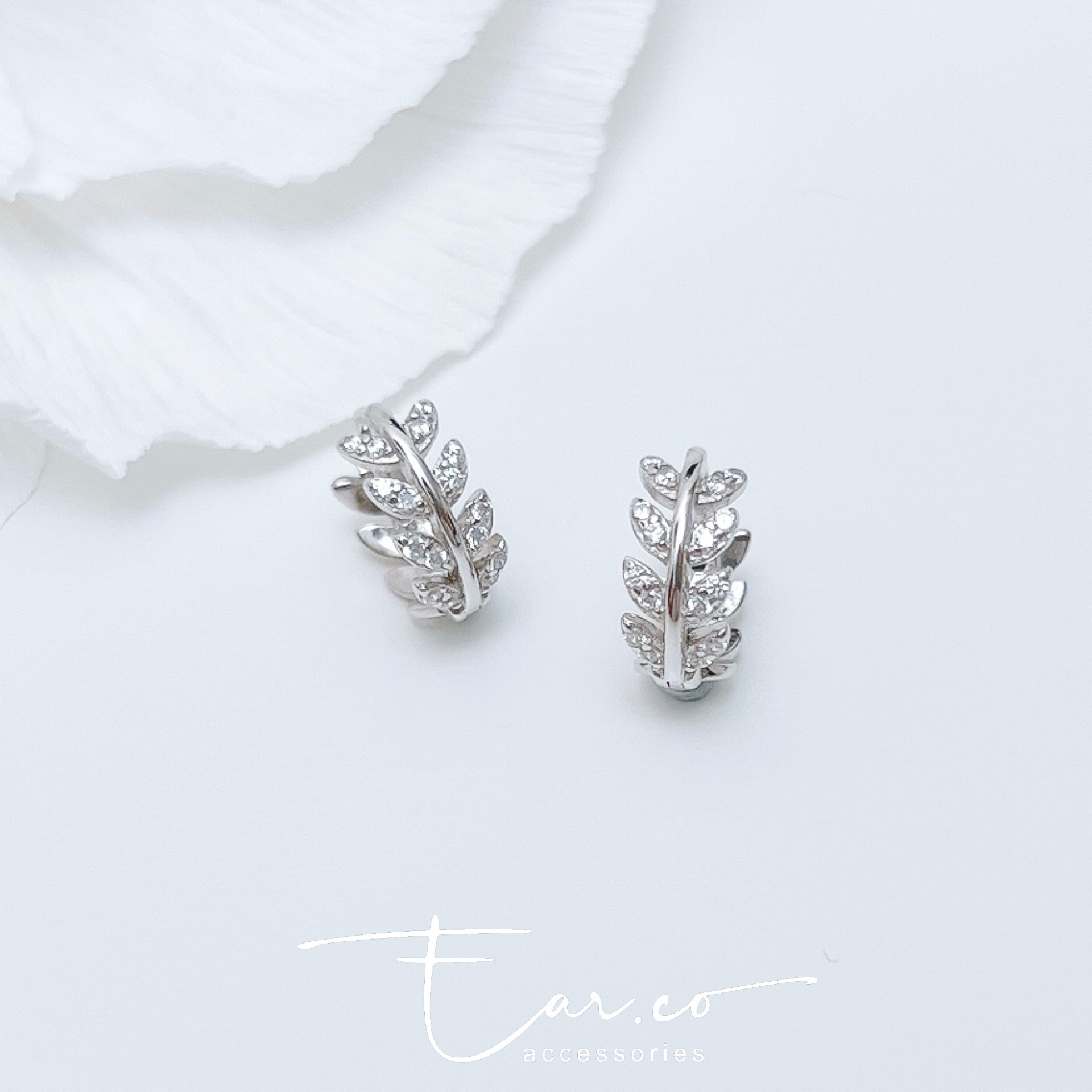 清新閃石樹葉純銀小耳圈 [睡覺不用脫! ] #A959