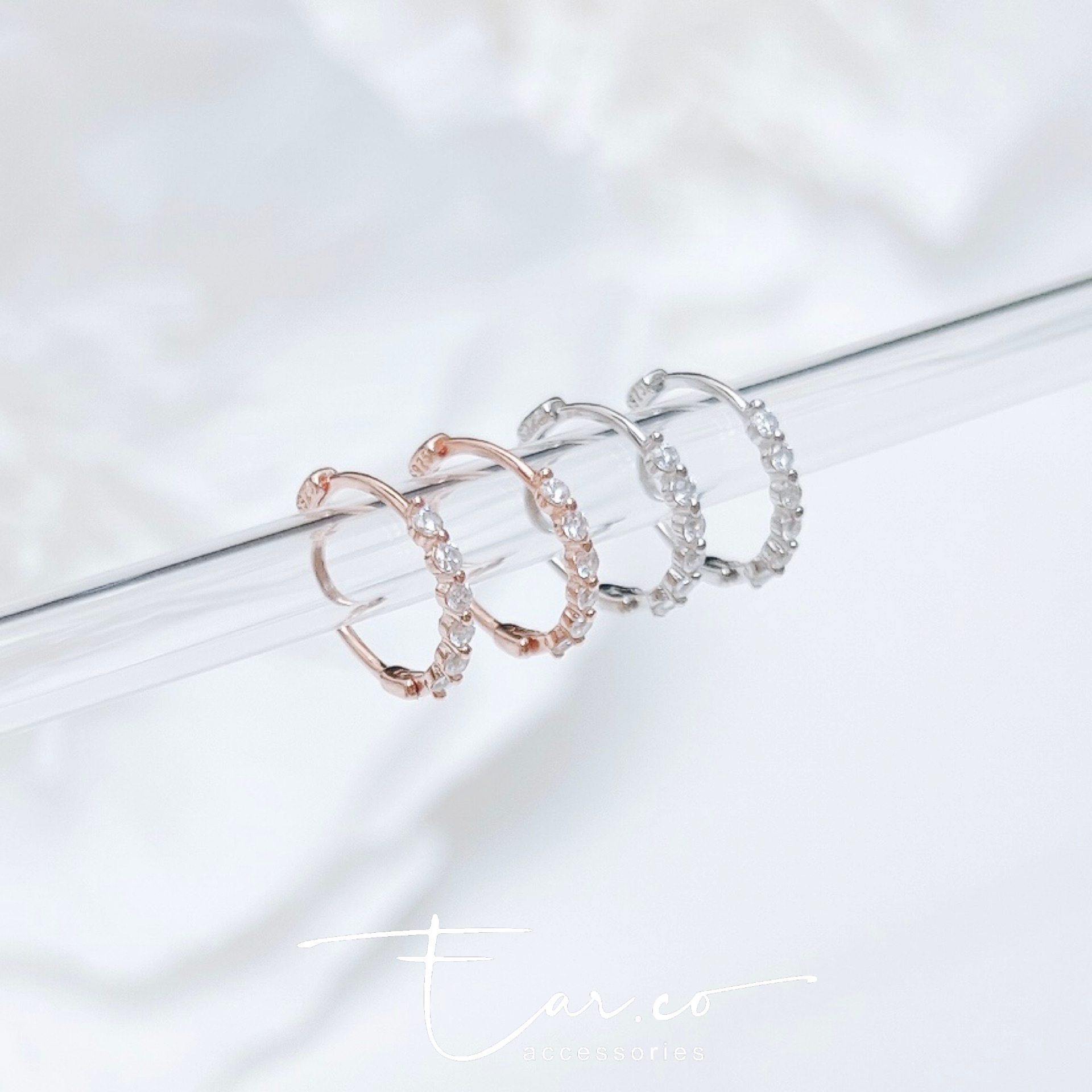 幼版一排小圓鑽純銀小耳圈 [睡覺不用脫! ] #A961