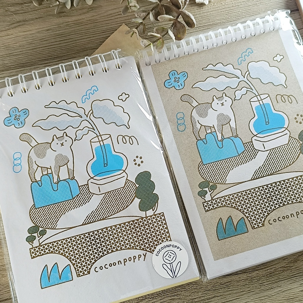 繭花．插畫筆記本 茶色/白色