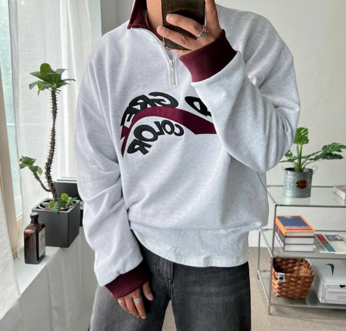 反領半拉鍊英文字圖案衛衣 T5225