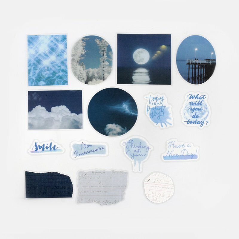 海軍藍_色彩之詩系列 45枚 描圖紙貼紙包｜日本 BGM