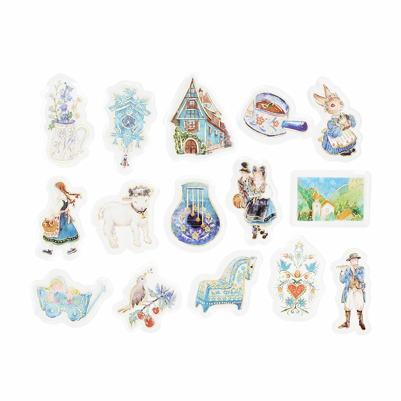 藍色_阿爾卑斯山故事系列 45枚 箔押 和紙貼紙包｜日本 BGM