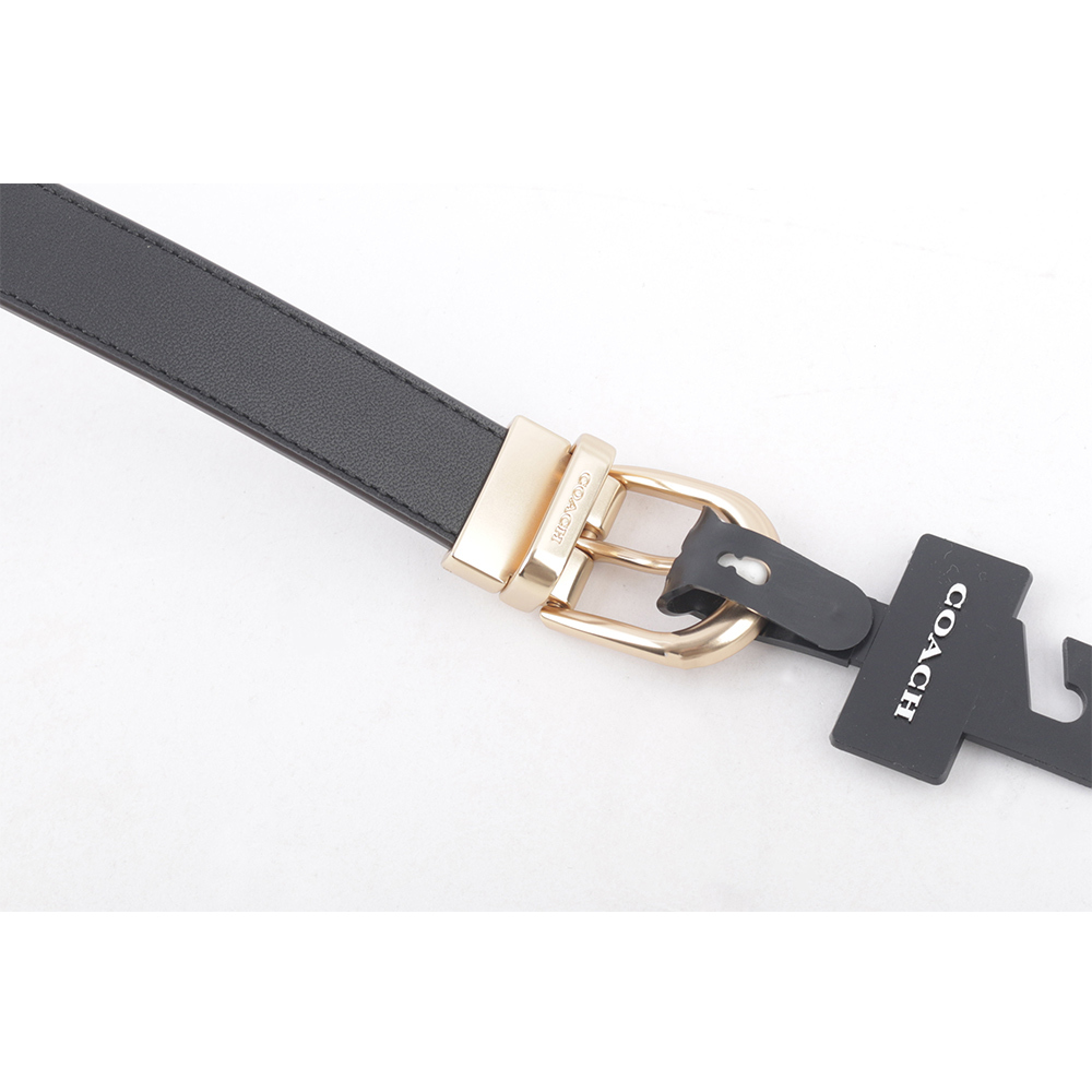 【COACH】經典金色釦頭小牛皮寬2.5cm 雙面可用皮帶(黑色/酒紅色) CF269 IMC1A