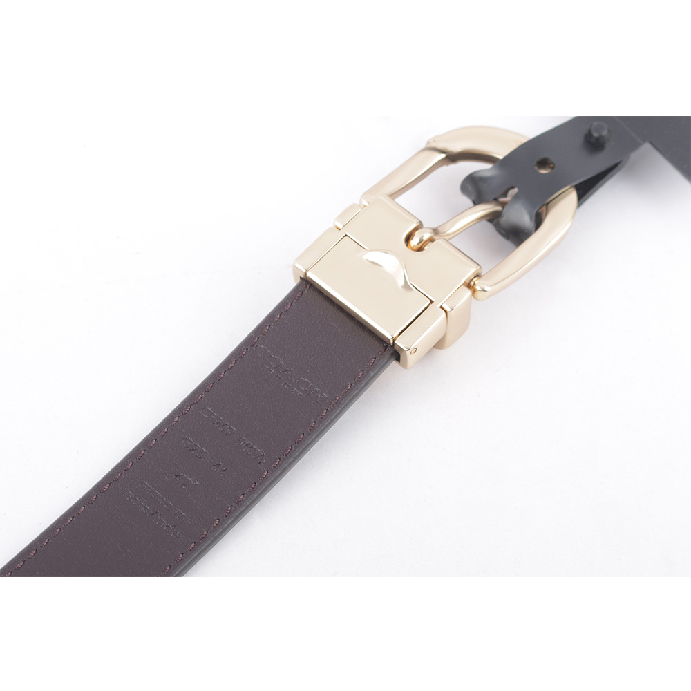 【COACH】經典金色釦頭小牛皮寬2.5cm 雙面可用皮帶(黑色/酒紅色) CF269 IMC1A