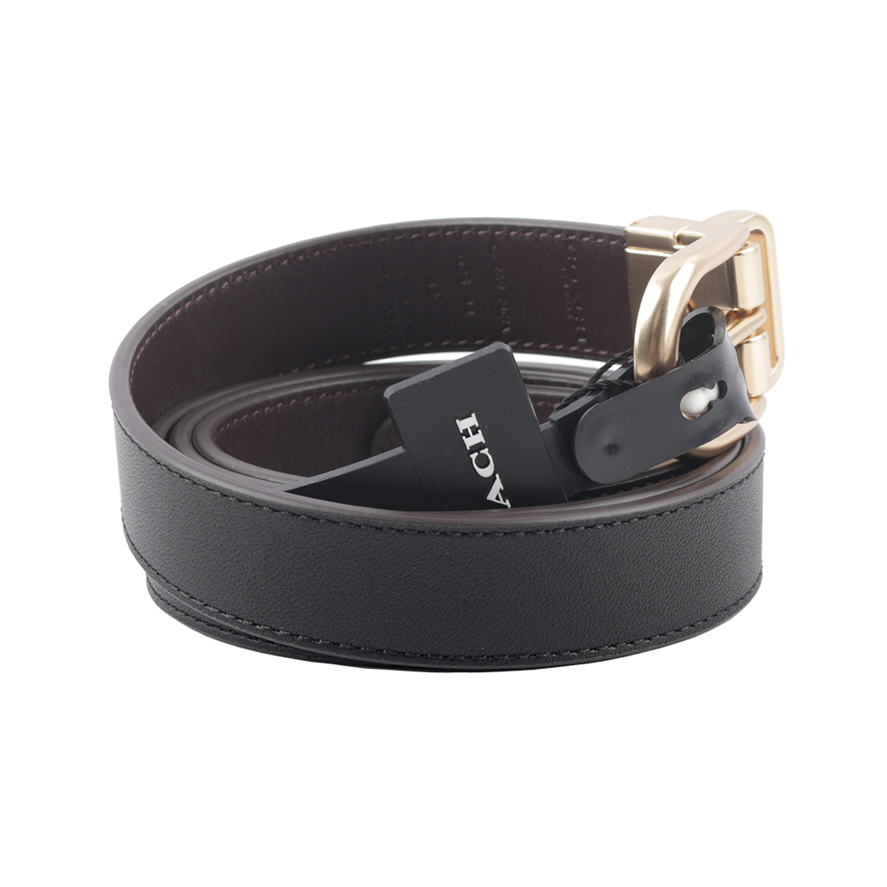 【COACH】經典金色釦頭小牛皮寬2.5cm 雙面可用皮帶(黑色/酒紅色) CF269 IMC1A