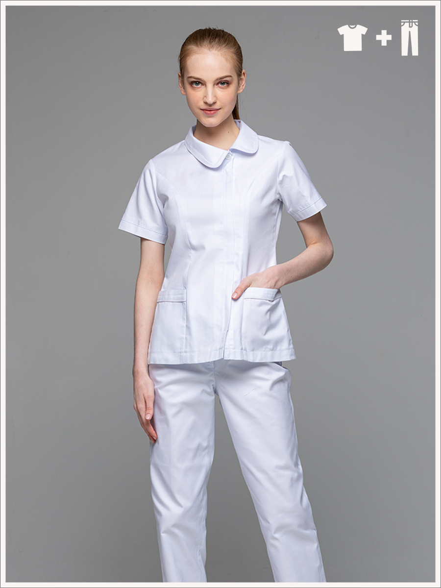 【整套販售】B208-W0 女護理套裝-B立挺布-純粹白