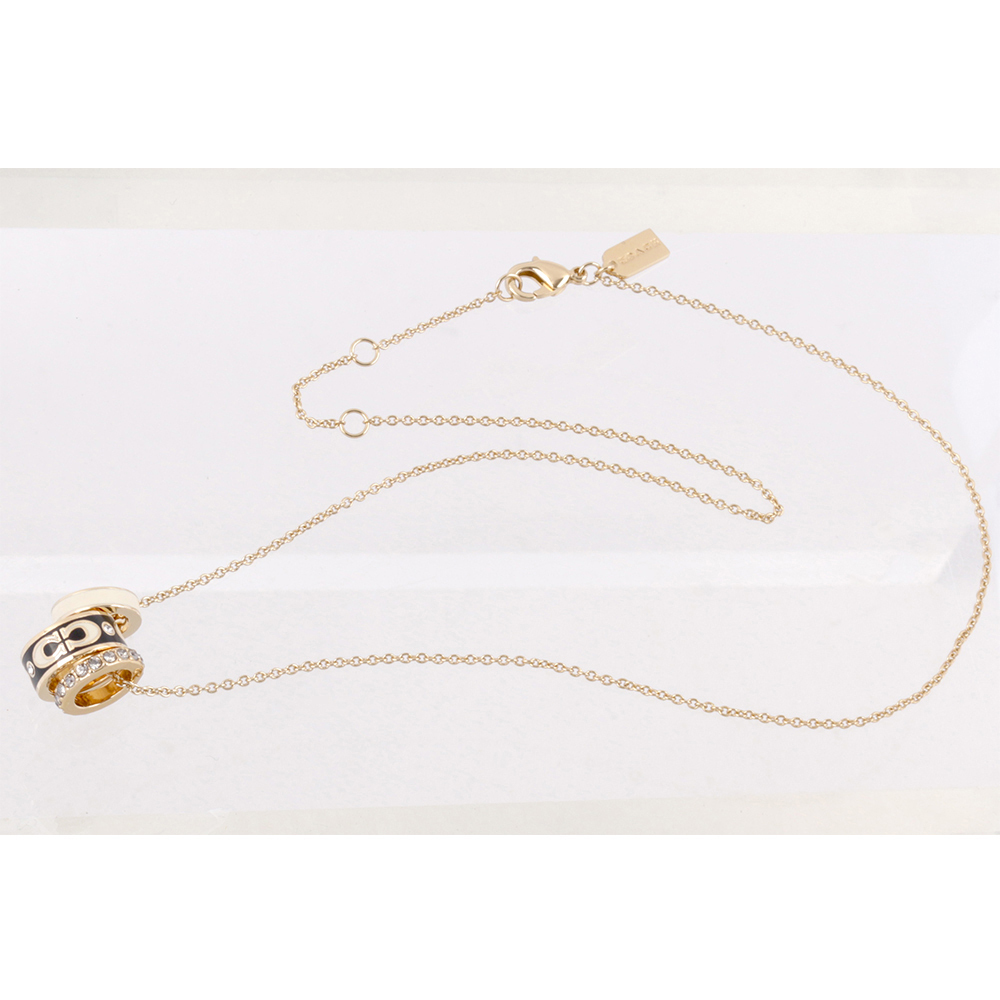 【COACH】C Logo/琺瑯/玻璃水鑽三圓環項鍊(金色/黑色) CI905 GDBK