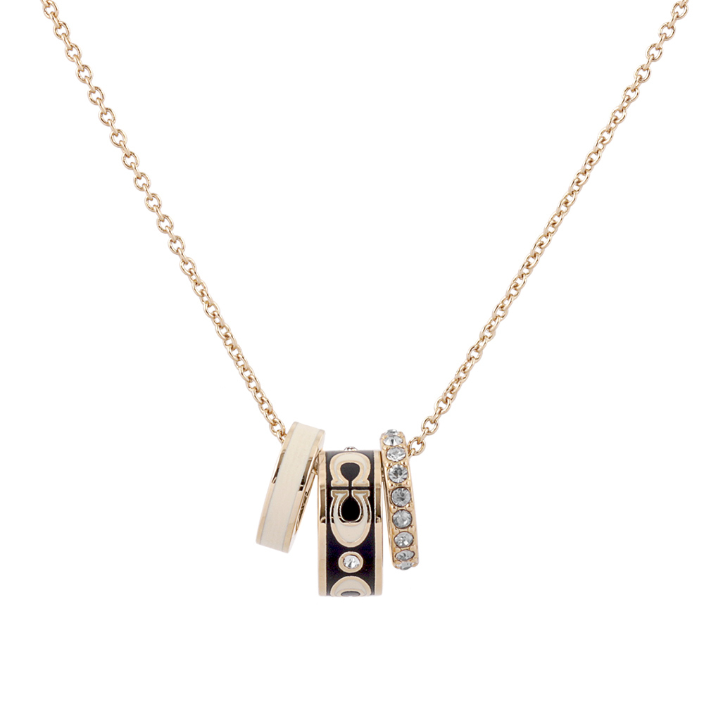 【COACH】C Logo/琺瑯/玻璃水鑽三圓環項鍊(金色/黑色) CI905 GDBK