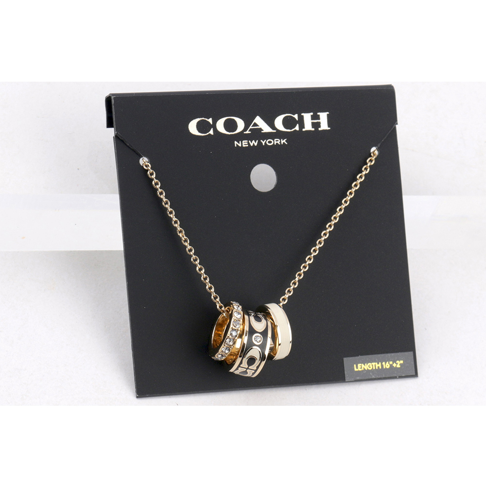 【COACH】C Logo/琺瑯/玻璃水鑽三圓環項鍊(金色/黑色) CI905 GDBK