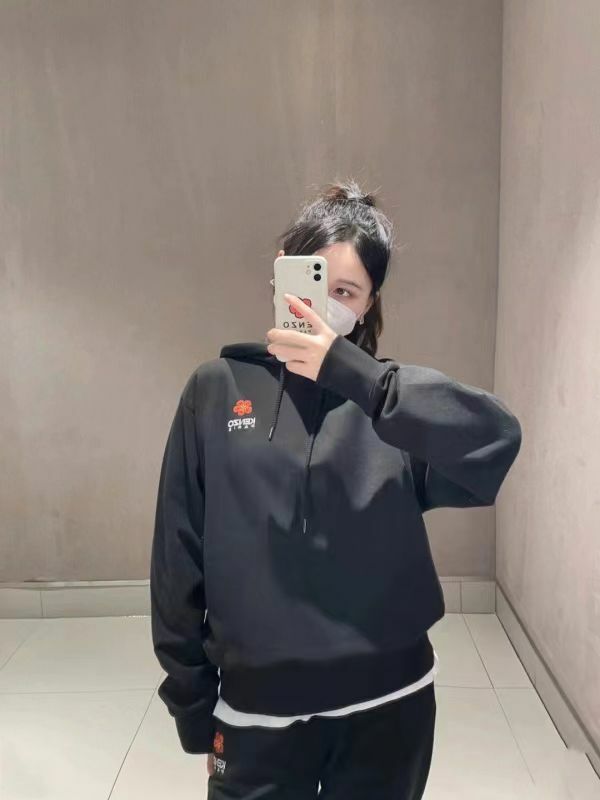 Kenzo 女款黑色海棠花連帽衛衣 -T