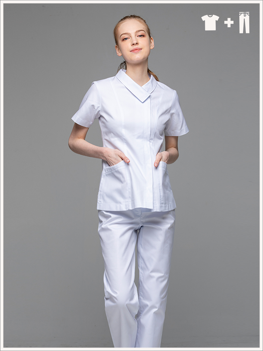 【整套販售】B211-W0 女護理套裝-B立挺布-純粹白