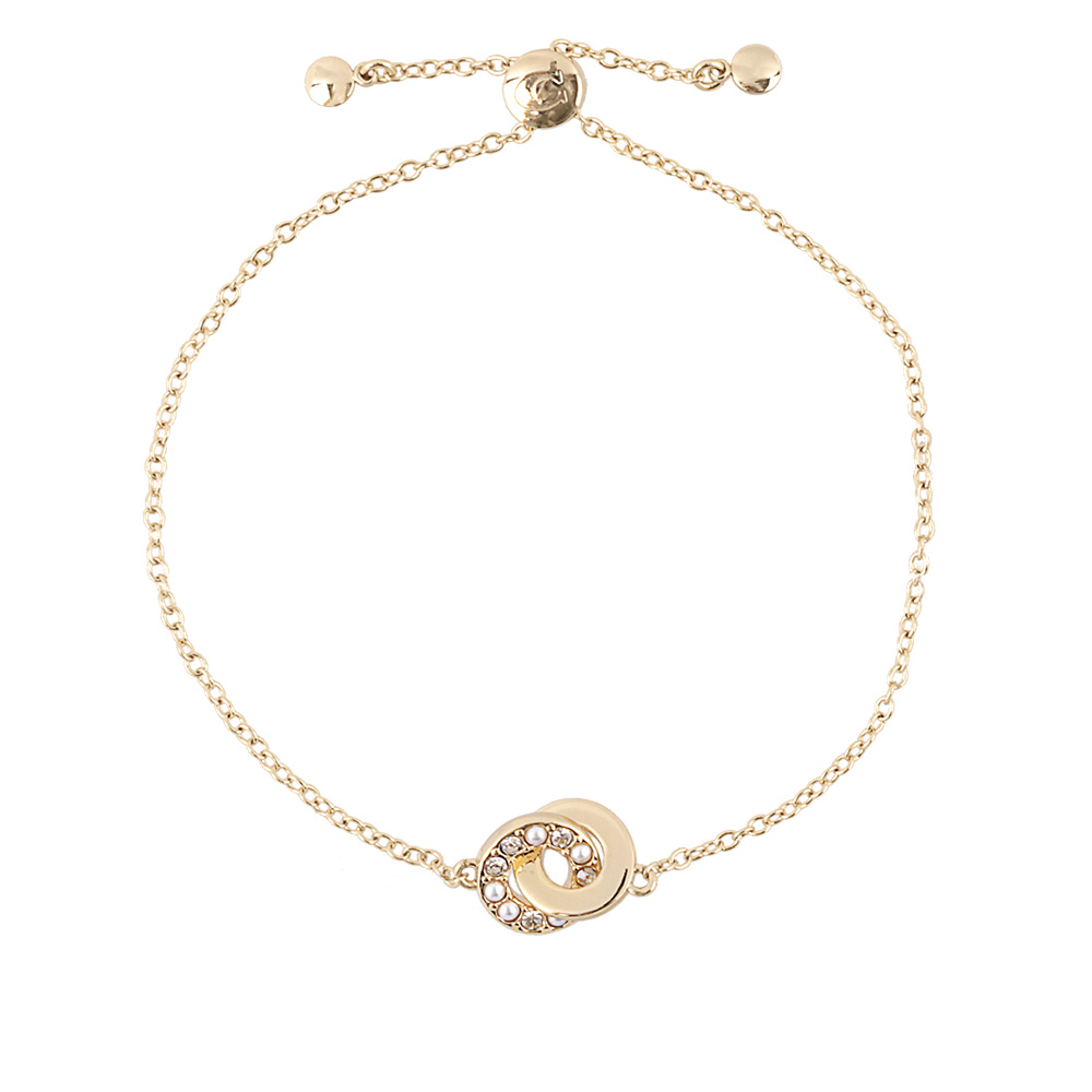 【COACH】水鑽及玻璃珍珠連扣圓圈可調式手鍊(金色) CO232 VP4