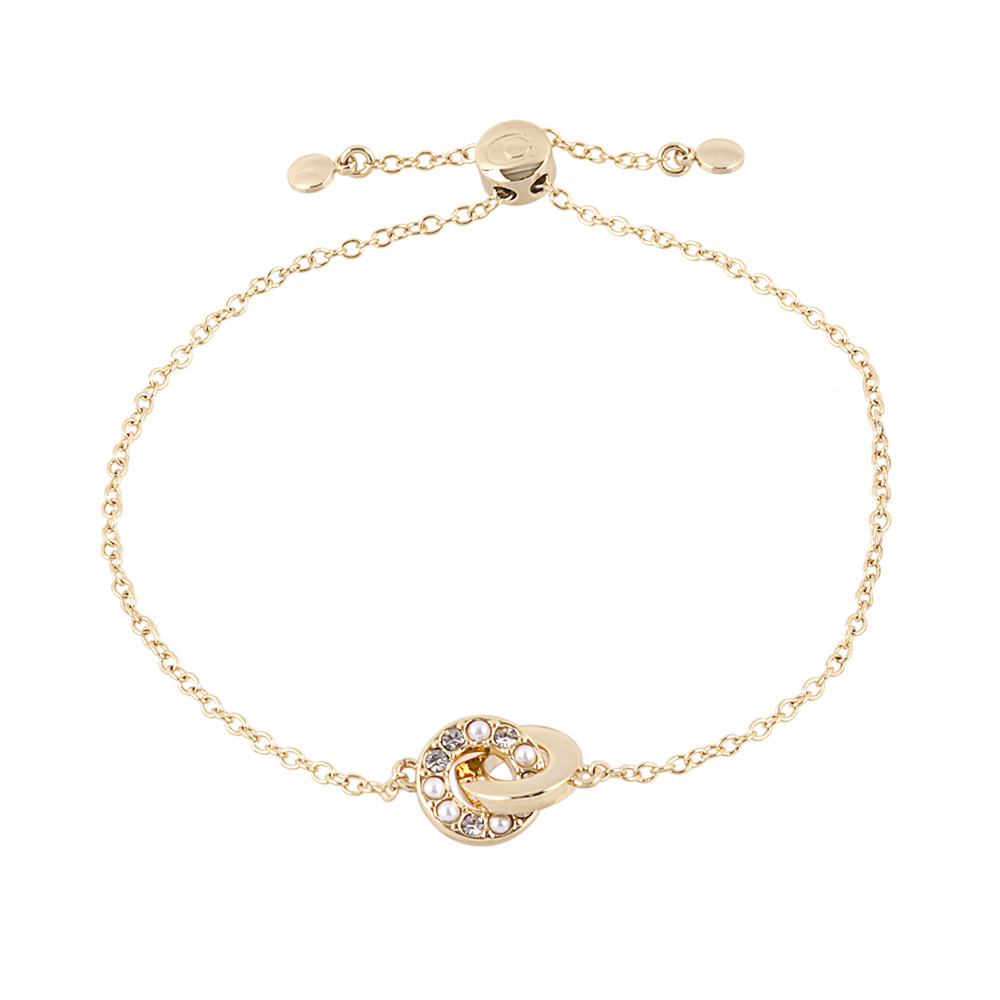 【COACH】水鑽及玻璃珍珠連扣圓圈可調式手鍊(金色) CO232 VP4