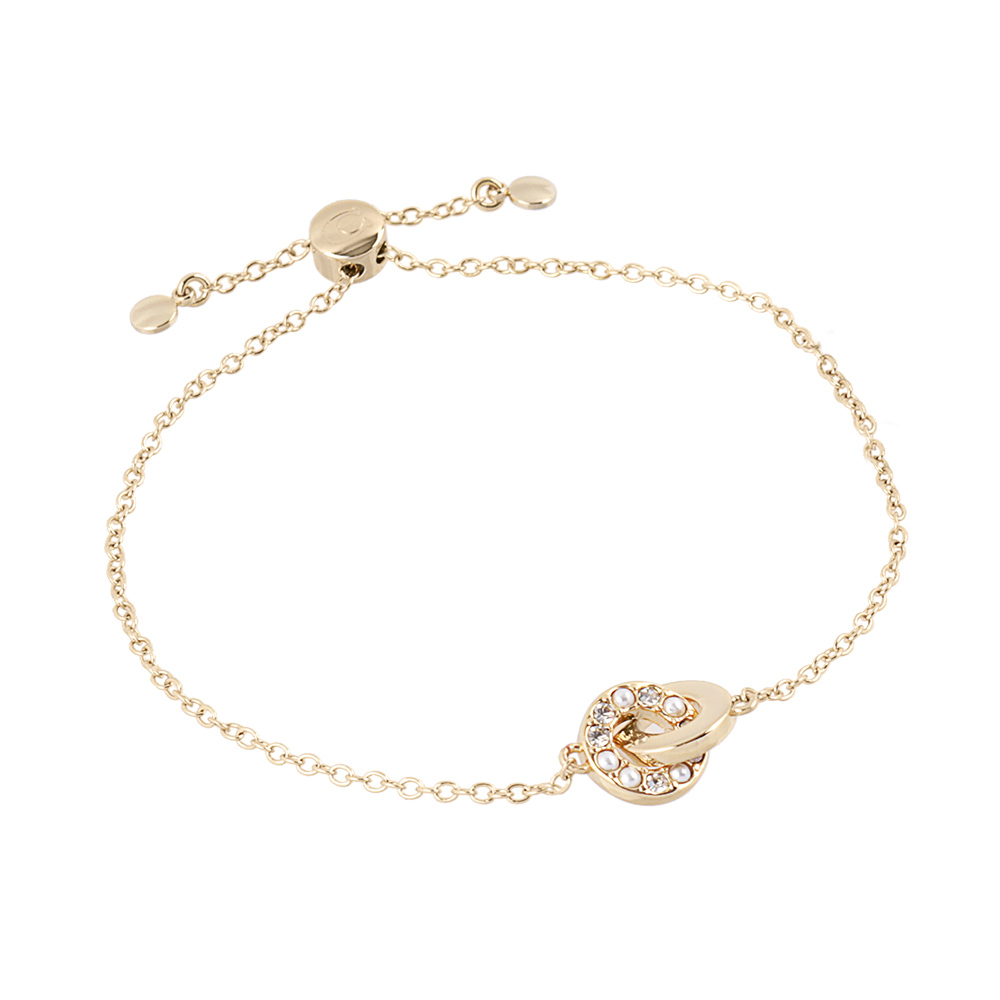 【COACH】水鑽及玻璃珍珠連扣圓圈可調式手鍊(金色) CO232 VP4