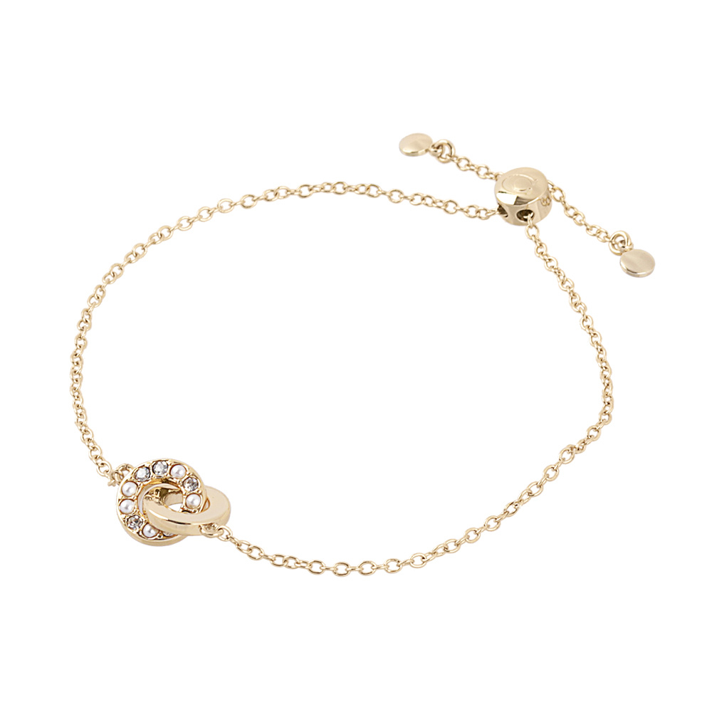 【COACH】水鑽及玻璃珍珠連扣圓圈可調式手鍊(金色) CO232 VP4