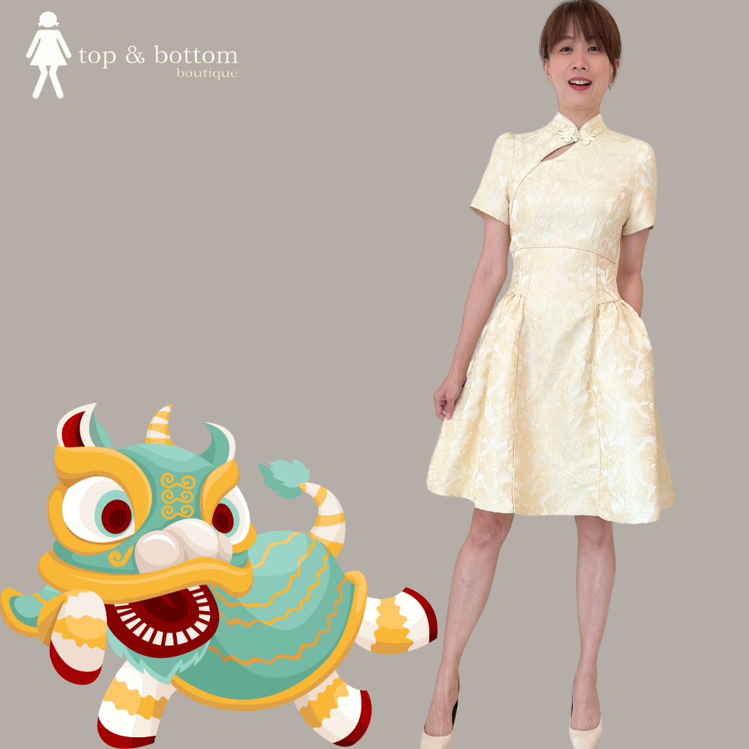 SHORT SLEEVE SOLID CAN CAN CHEONGSAM DRESS