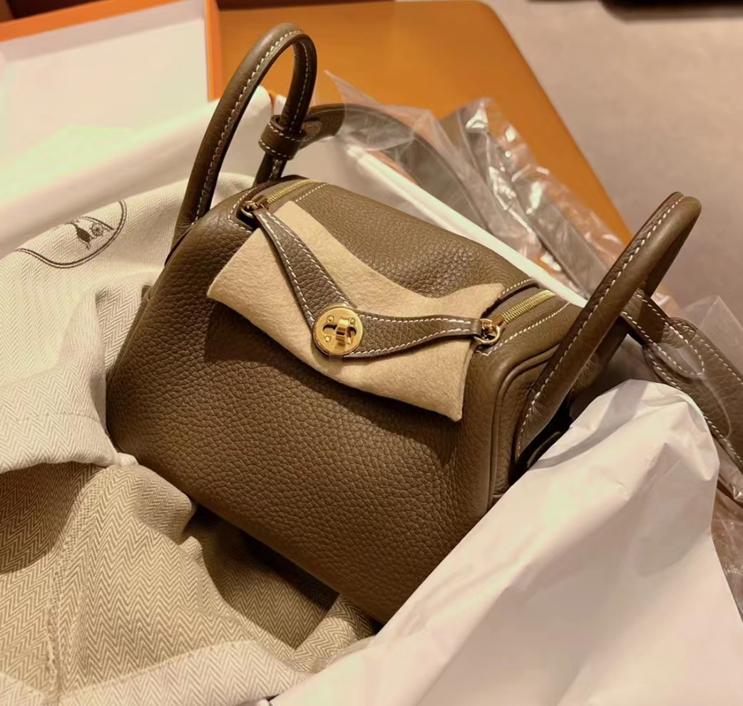 Hermes mini Lindy 金扣大象灰色TC皮 -M