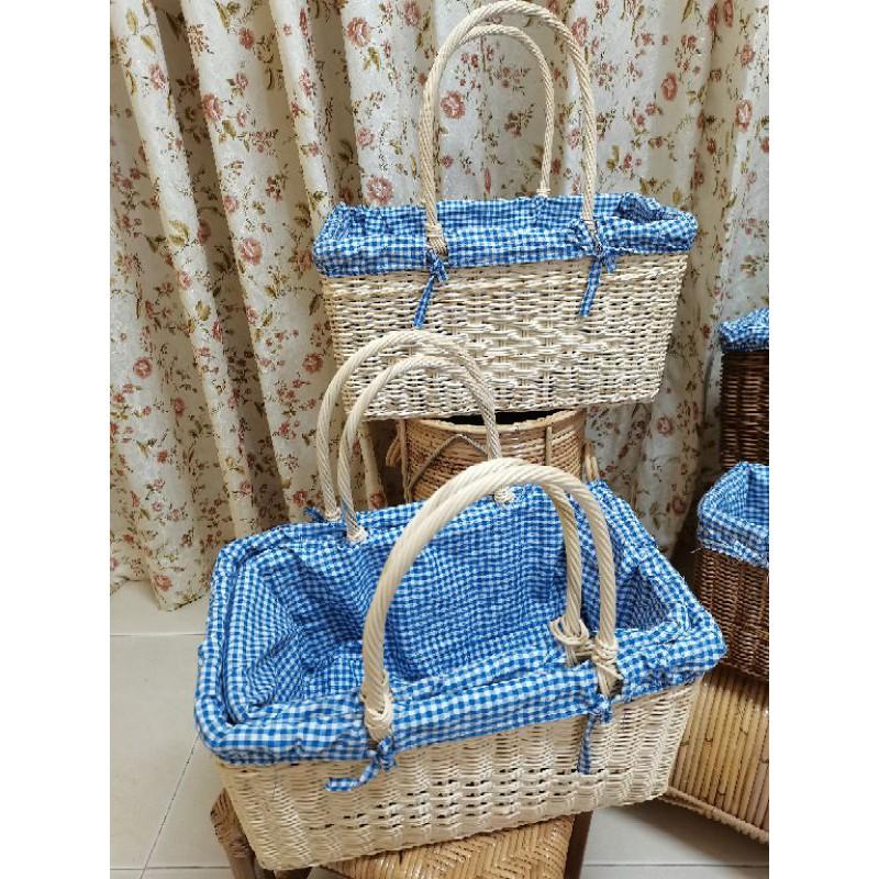 Beige Rattan Basket Picnic Storage Organizer Square