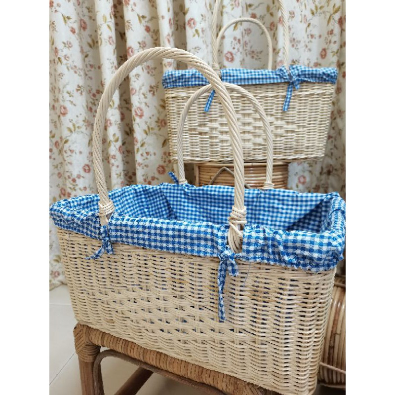 Beige Rattan Basket Picnic Storage Organizer Square
