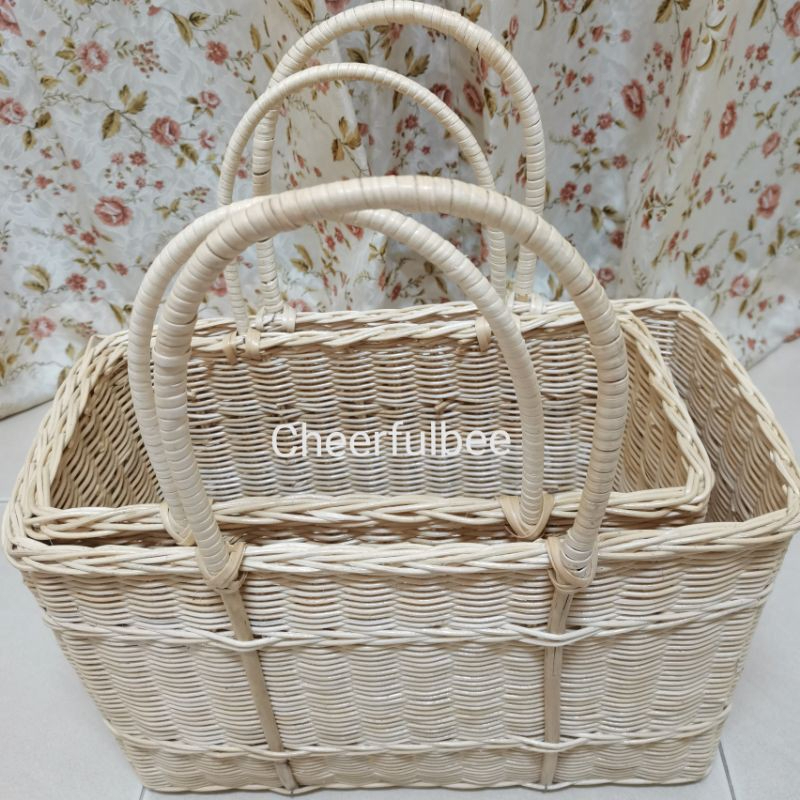 Beige Extra Large Rectangle Rattan basket Picnic Basket