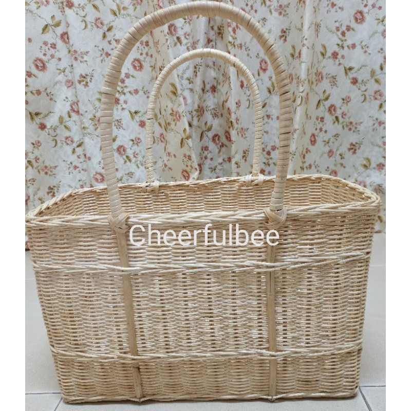Beige Extra Large Rectangle Rattan basket Picnic Basket