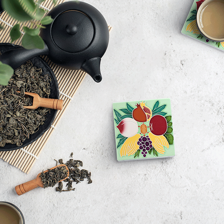 臺灣花磚立體吸水杯墊｜黃金萬兩