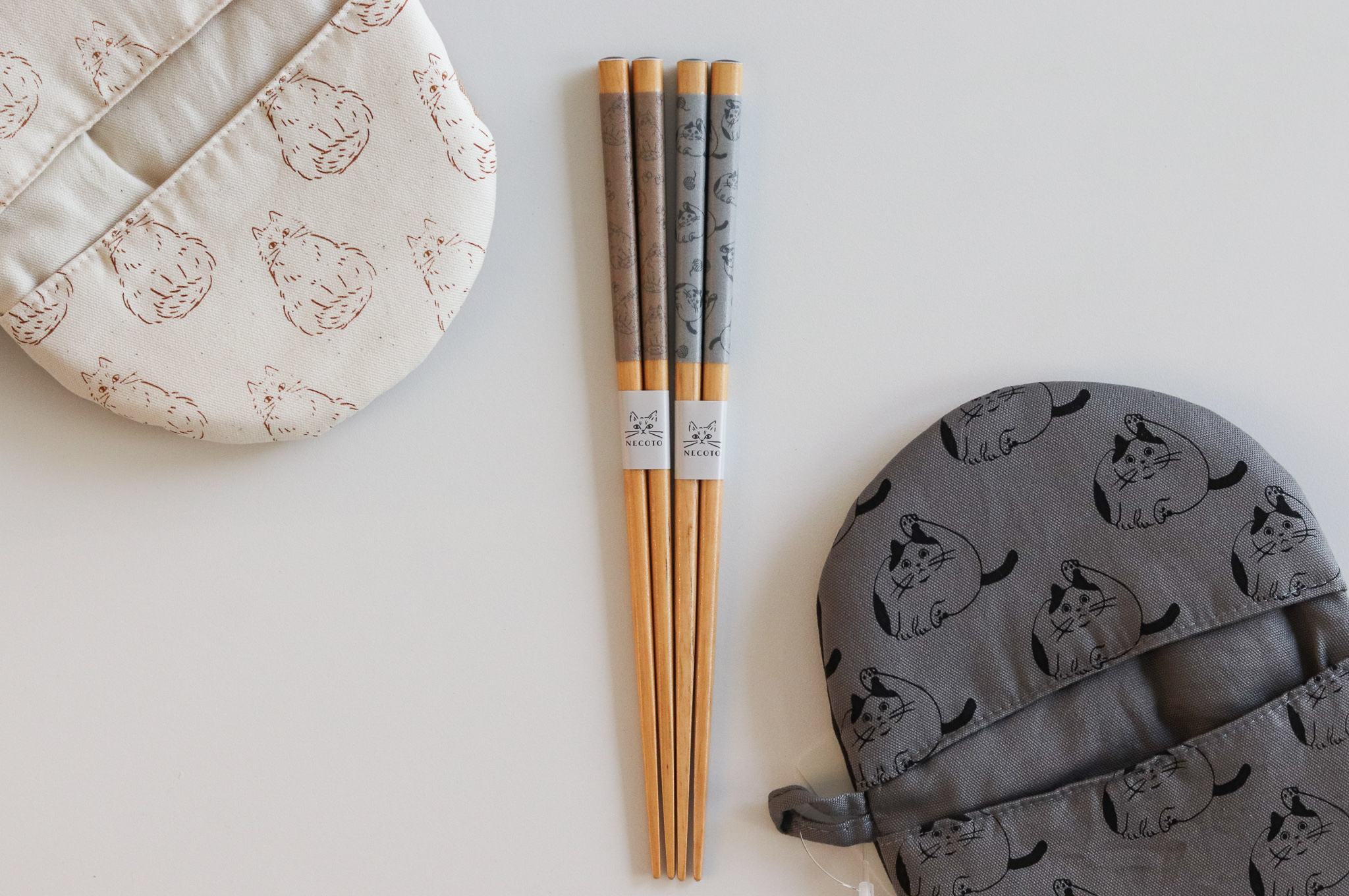 日本 NECOTO 和紙捲 貓咪 印花 木筷