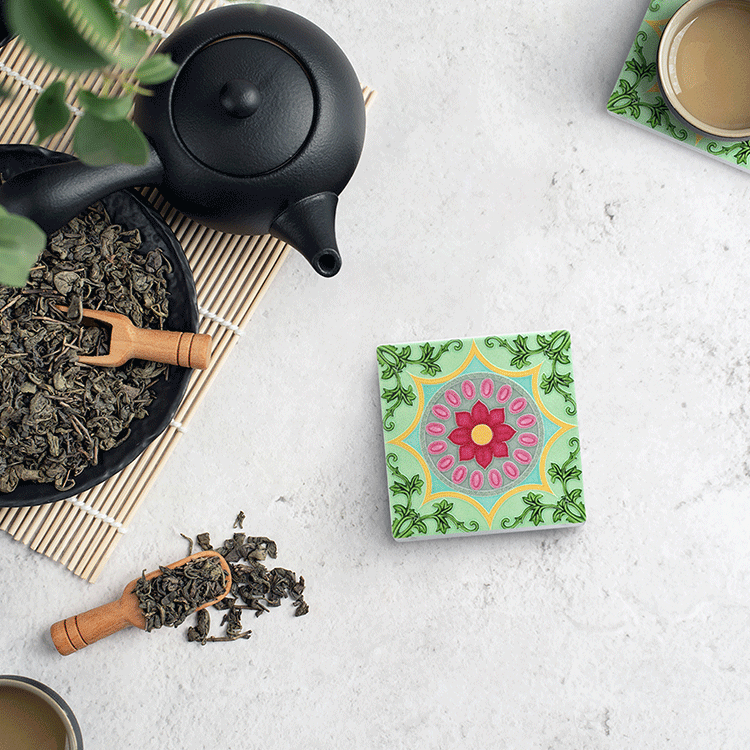 臺灣花磚立體吸水杯墊｜榮華富貴