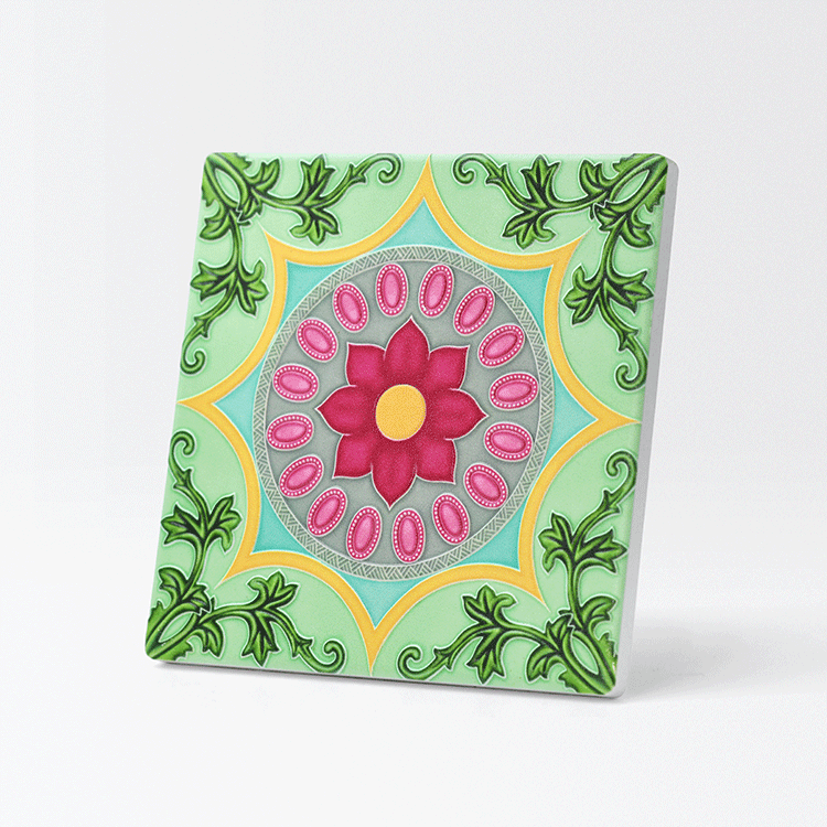 臺灣花磚立體吸水杯墊｜榮華富貴