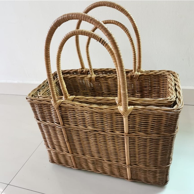 Brown Extra Large Rectangle Rattan basket Picnic Basket
