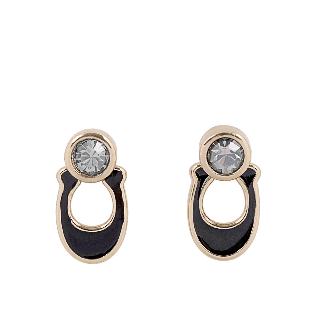 【COACH】琺瑯 C Logo及水鑽針式耳環(金色/黑色) CO237 GDBK